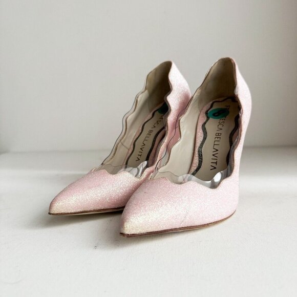 Francesca Bellavita Pink Glitter Scalloped Edge High Heels 38 - Picture 7 of 10